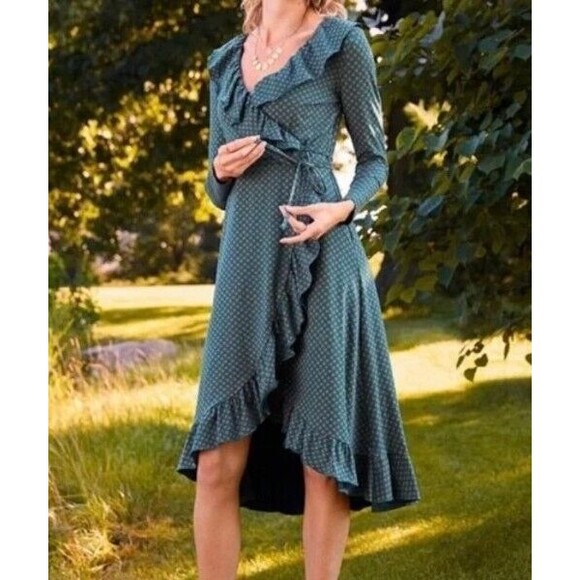 Matilda Jane Reunion Wrap Ruffle Long Sleeve Dress Blue S classic country - Picture 2 of 14